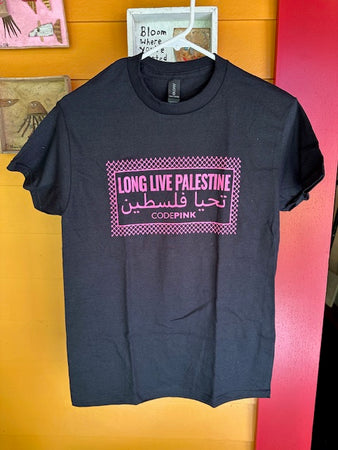 CODEPINK Long Live Palestine Black T-shirt